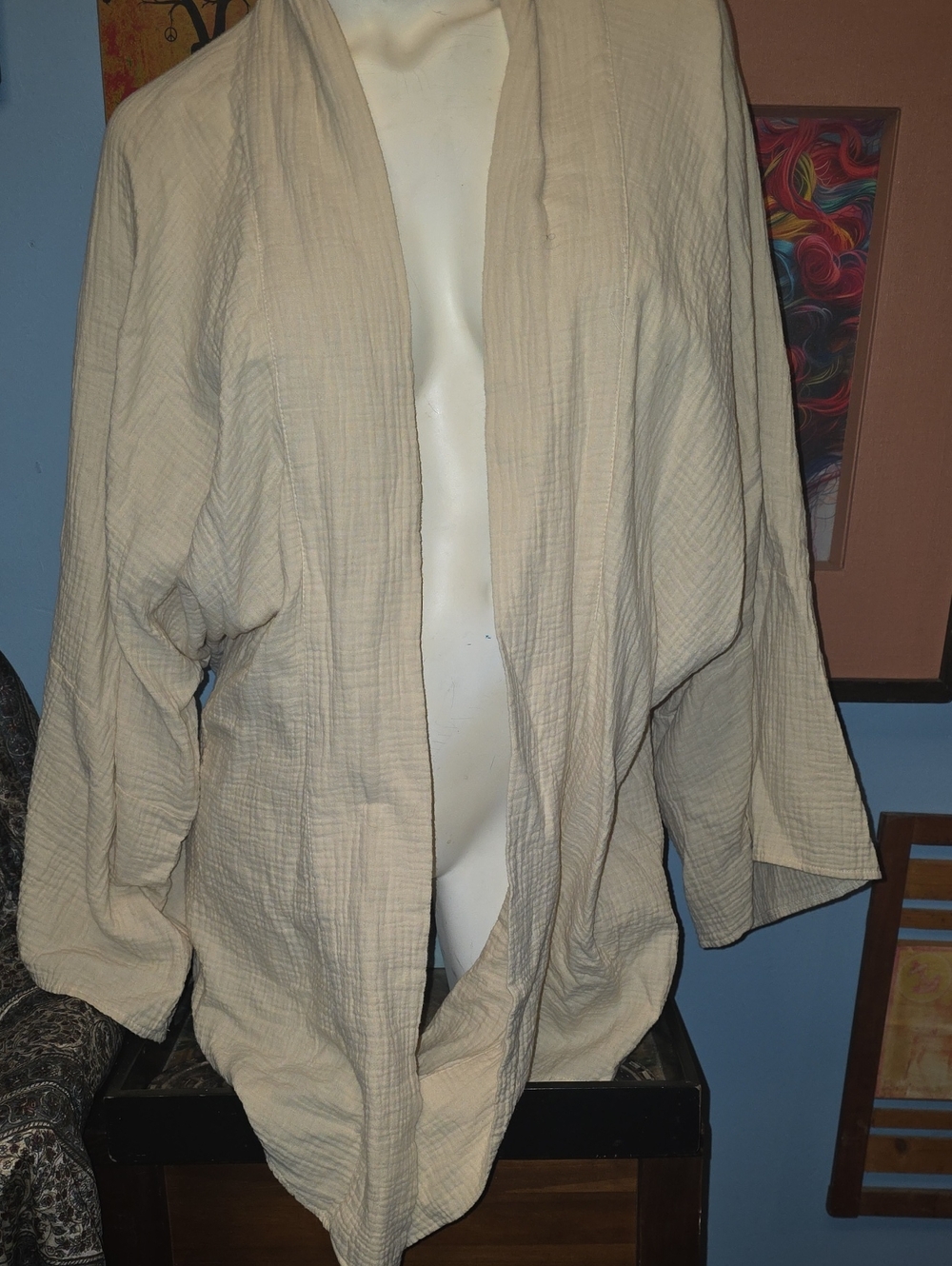 Boho Crinkle Cotton Gauze Kimono Jacket Cardigan Cream